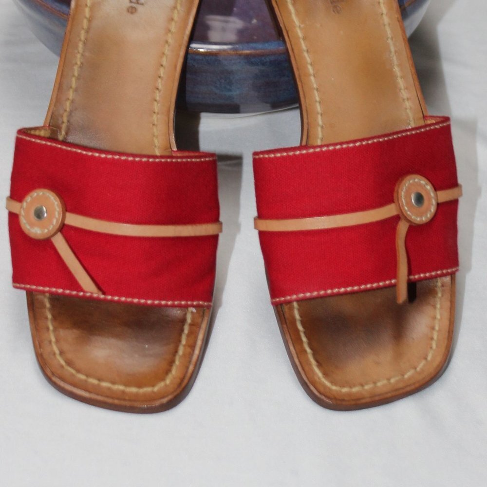 Vintage Kate Spade Leather and Red Canvas Slides - Picture 2 of 12